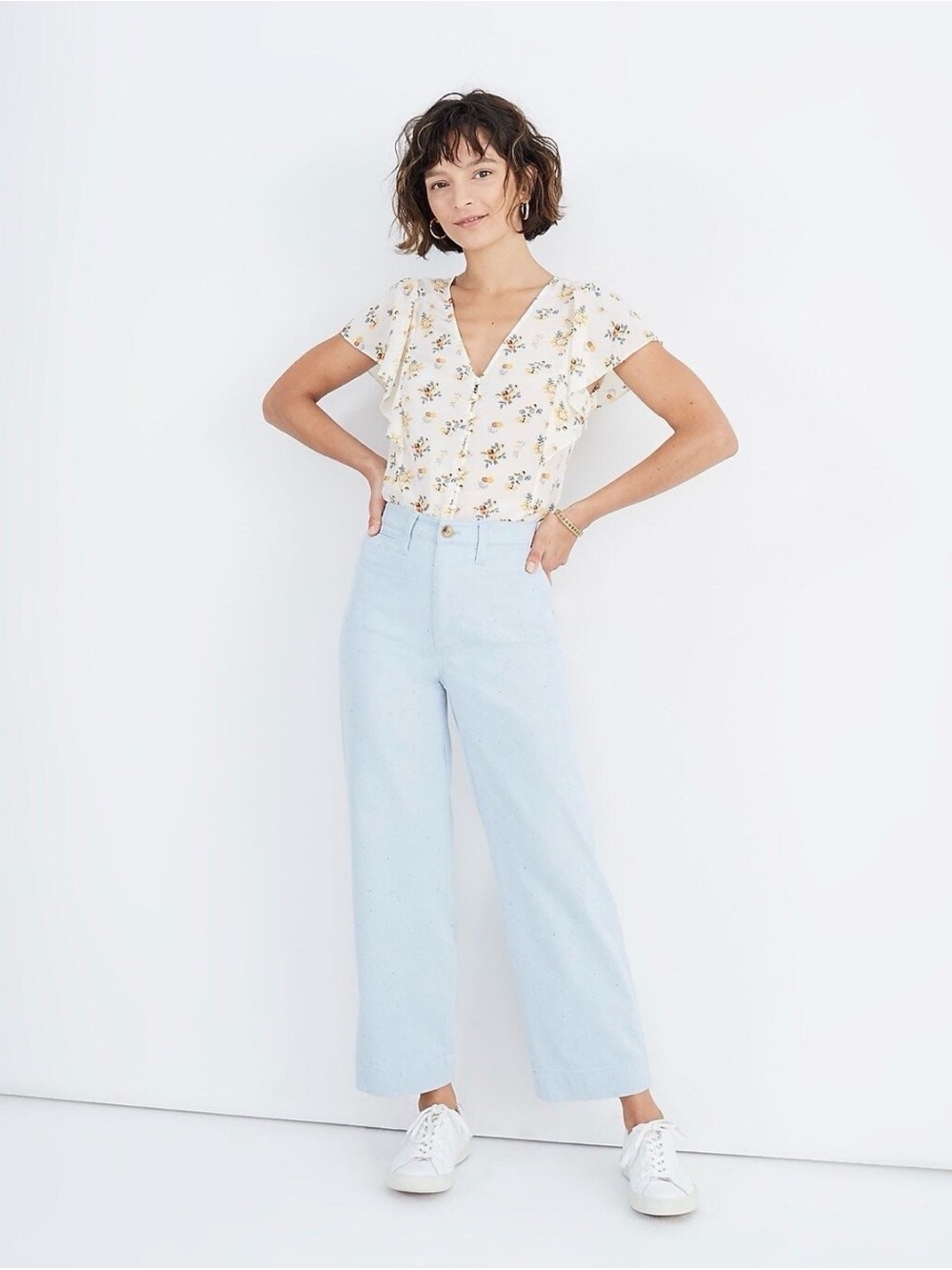 Madewell Size 26 Emmett wide leg flare pants light blue speckle